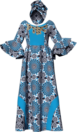 iooiooi Womens African Print Party Maxi Dress Tradition Dashiki Ankara Long Dress & Headwrap X-Small 6