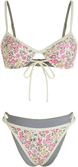 V-neck Floral Underwire Cheeky Bikini Swimsuit