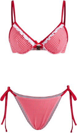 V-neck Gingham Bowknot Lettuce Trim Underwire Bikini Set & Cover Up Shorts