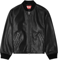 DIESEL Men's Black Leather Biker Jacket For