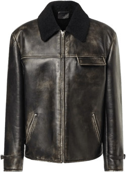 Prada Men's Black Shearling-Trimmed Leather Jacket