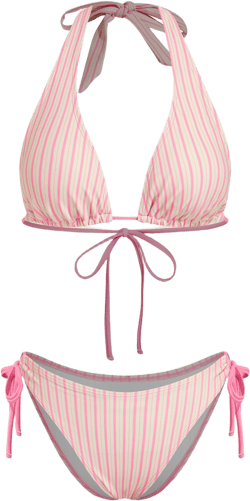 Halter Neckline Stripe Knotted Bracelet Cheeky Bikini Set