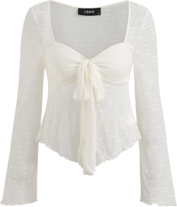 Lace Square Neck Knotted Long Sleeve Top