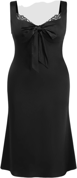 Satin Sweetheart Lace Bowknot Maxi Dress Curve & Plus