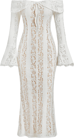 Lace Off-shoulder Floral Knotted Maxi Dress