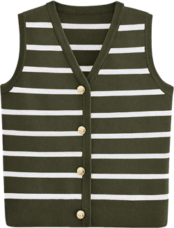 Vest Tops for Women Striped Sweater Vest 2025 Spring V Neck Front Button Striped Lightweight Sweater Woven Vest,Army Green - M
