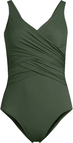 Lands' End Women's SlenderSuit Wrap One Piece Swimsuit - 6 - Rich Olive Green