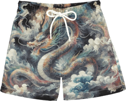 Boy Swim Trunks Japanese Dragon Painting Summer Beach Quick Dry Swimsuit Bathing Suit, 2-8T