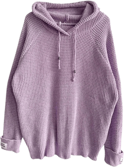 Womens Waffle Hooded Sweaters Drawstring Solid Color Winter Warm Jumpers Casual Long Sleeve Knit Pullover Hoodies Purple X-Large