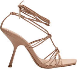 Nude Wide Fit Pu Square Toe Knotted Strappy Lace Up Heeled Sandals