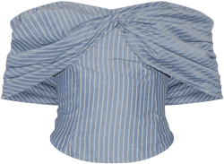 Grey Striped Cotton Twist Detail Bardot Top