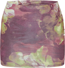 Purple Floral Printed Low Rise Slinky Micro Mini Skirt
