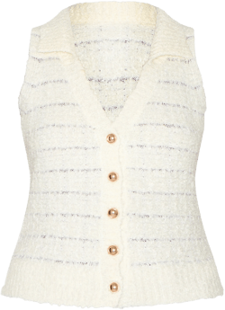 Cream Boucle Knit Button Through Collar Detail Vest