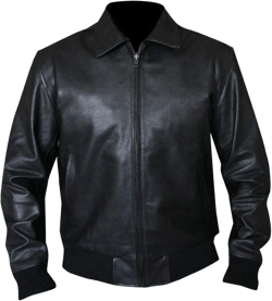 Mens Black Happy Arthur Fonzie Vintage Classic Genuine Bomber Leather Ribbed Biker Jacket Large Black