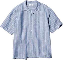 Cotton Linen Open Collar Shirt | Short Sleeve | Striped