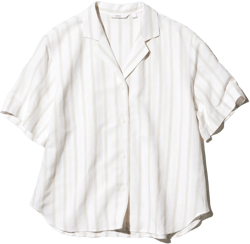 Linen Blend Open Collar Shirt | Short Sleeve | Striped
