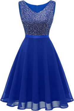 Dressystar Women Floral Lace Bridesmaid Party Dress Short Prom Dress V Neck Large Sequin- Royal Blue