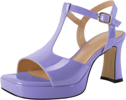 SAMMITOP Women's Platform Chunky High Heels T-Strap Sexy Sandals Open Square Toe Ankle Strap Wedding Party Prom Dress Shoes 3.5 Inch 12 Light Purple