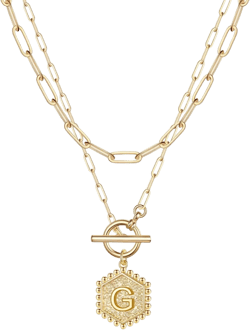 IEFWELL Layered Gold Necklaces for Women - 14K Gold Plated Silver Rose Gold Paperclip Chain Necklace Initial Necklaces for Women Toggle Clasp Layered Necklace Jewelry