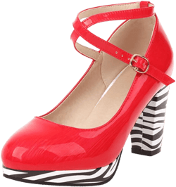 CoceMoce Trendy Chunky Block High Heel Shoes for Women Closed Round Toe Platform Heeled Pumps Cross-Strap Patent Leather Zebra Animal Print Dress Shoes Party Working Wedding 11.5 Red