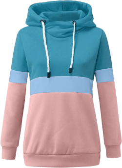Hoodies for Women Turtle Neck Drawstring Hooded Sweatshirt Color Block 2024 Trendy Casual Loose Lightweight Pullover Tops Large Pink