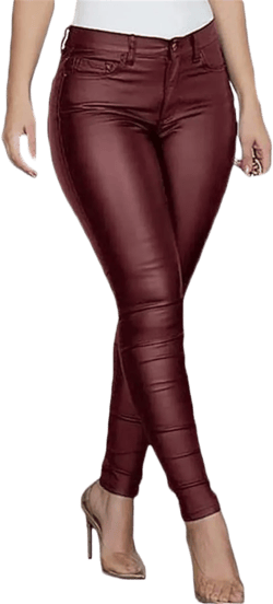 Andongnywell Womens Stretch Faux Leather Leggings High Waisted Winter Sexy Skinny Tights Pants Trousers X-Large Wine Red