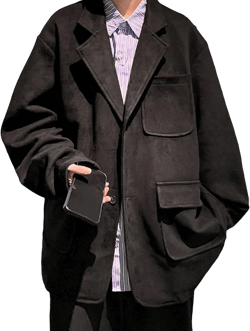 Men's Vintage Single Breasted Suit Jacket 2 Button Loose Fit Sport Coat Wool Blend Single Breasted Blazer (Black,3X-Large)