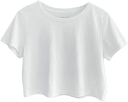 Women's Boxy Crop Top Round Neck Short Sleeve Casual 100% Cotton Cropped Tee T-Shirt Medium White