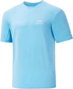 BASSDASH Men’s UPF 50+ Sun Protection Fishing Shirt Short Sleeve UV T-Shirt Sky Blue/White Logo Small