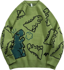 Arssm Dinosaur Sweater Women y2k Vintage Oversized Graphic Streetwear Knit Sweater Casual Cute Kawaii Tops X-Large Green