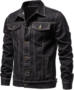 Button Down Jean Jacket for Men Classic Fit Lapel Collar Bomber Jacket Casual Long Sleeve Trucker Style Denim Jackets X-Large Black
