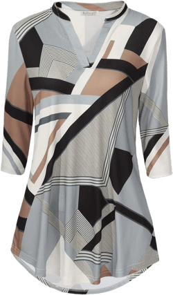 BAISHENGGT Womens 3/4 Sleeve Floral Printed Notch V Neck Blouses Tunics Tops Medium Geometry Printed