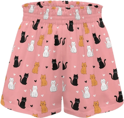 Girls High Waisted Shorts with Pockets Casual Athletic Shorts for 1-16 Years Old 15-16 Pink Cat Print