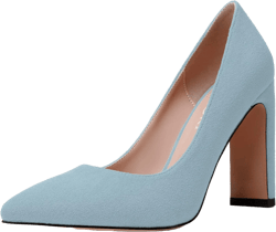 MERRORI Womens Suede Evening Pointed Toe Solid Slip On Dress Chunky High Heel Pumps Shoes 4 Inch 5 Light Blue