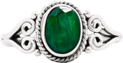 Oval Created Emerald - 925 Sterling Silver Ring - Delicate BOHO Chic Jewelry - Fashionable and Stylish for Women with Velvet Gift Bag/Box - Made by Indian Artisans - Size 6-9
