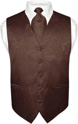 Vesuvio Napoli Men's Paisley Design Dress Vest & NeckTie BLACK Color Neck Tie Set for Suit Tux X-Small Brown