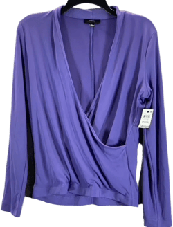 ALFANI Women's Corsican Blue Surplice Faux-Wrap Long-Sleeve Top SZ S