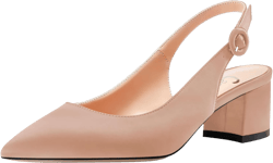 Castamere Women Chunky Block Low Heel Close Pointed Toe Slingback Pumps Buckle Cute Dress Office 2.0 Inches Heels 12 Brown Satin