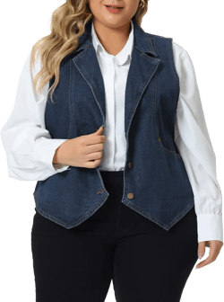 Agnes Orinda Women's Plus Size Sleeveless Lapel Buttons Casual Denim Vests with Pockets 3X Dark Blue
