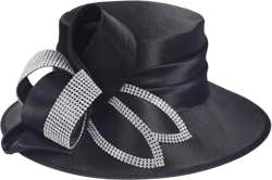 Women Satin Dress Church Derby Hats w/Rhinestones - Elegant Headwear for Special Occasions Medium Black