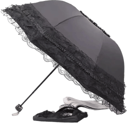 Women's Lolita Vintage Lace Parasol Gothic Umbrella for UV Sun Protection Wedding Decoration Black Lace Cosplay Summer