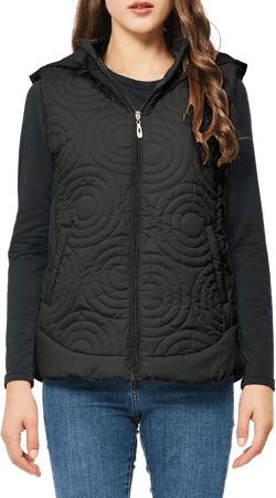 Rasujie Women's Quilted Vest Lightweight Puffer Jacket with Detachable Hood Stand Collar Zip Outwear