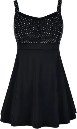 Septangle Vintage One Piece Swimdress Slimming Tummy Control Shaping Swimsuit Bathing Suit Black & Polka Dot 10