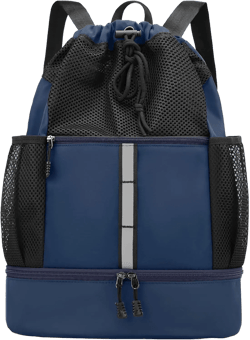 PinCute Drawstring Gym Bag for Men/Women - Mesh Beach Swim Bags Sports Backpack with Wet Pocket&Shoe Compartment, Lightweight Navy Blue