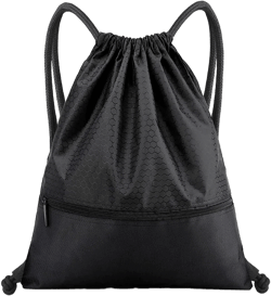 Drawstring Backpack Bag, Waterproof Draw String Back Sack with Zip Pocket, Gym Drawstring Bags Swim Bag for Men Women Black, Upgraded