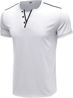 Men's Henley Shirts Short Sleeve Stretch Casual Classic Cotton Basic Tee Lightweight Button Henley Soild T Shirts Large White