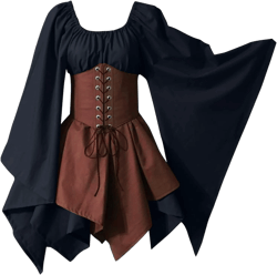 Generic Renaissance Dress Short Women Plus Size Lace Up Corset Skirt Flare Sleeve Elf Dress Medieval Halloween Outfits : Clothing, Shoes & Jewelry