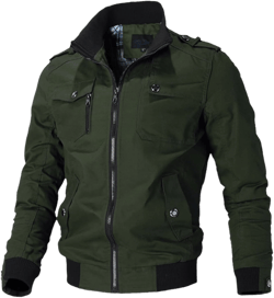 Oymyakon Men's Casual Military Jacket Stand Collar Jackets Coats Cotton Bomber Jackets with Shoulder Straps Small Army Green