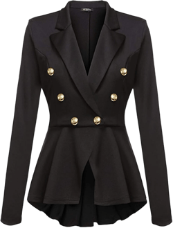 Andongnywell Women's Solid Color Blazer Button Crop Frill Ruffle Hem High Low Work Blazer Overcoats Outwear X-Large Black