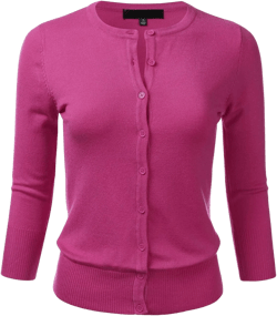 FLORIA Women's Button Down 3/4 Sleeve Crew Neck Knit Cardigan Sweater (S-3X) Large Fsw024_magenta